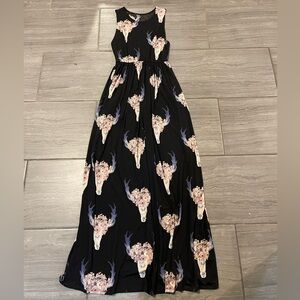 Cow skull or deer skull black maxi dress
